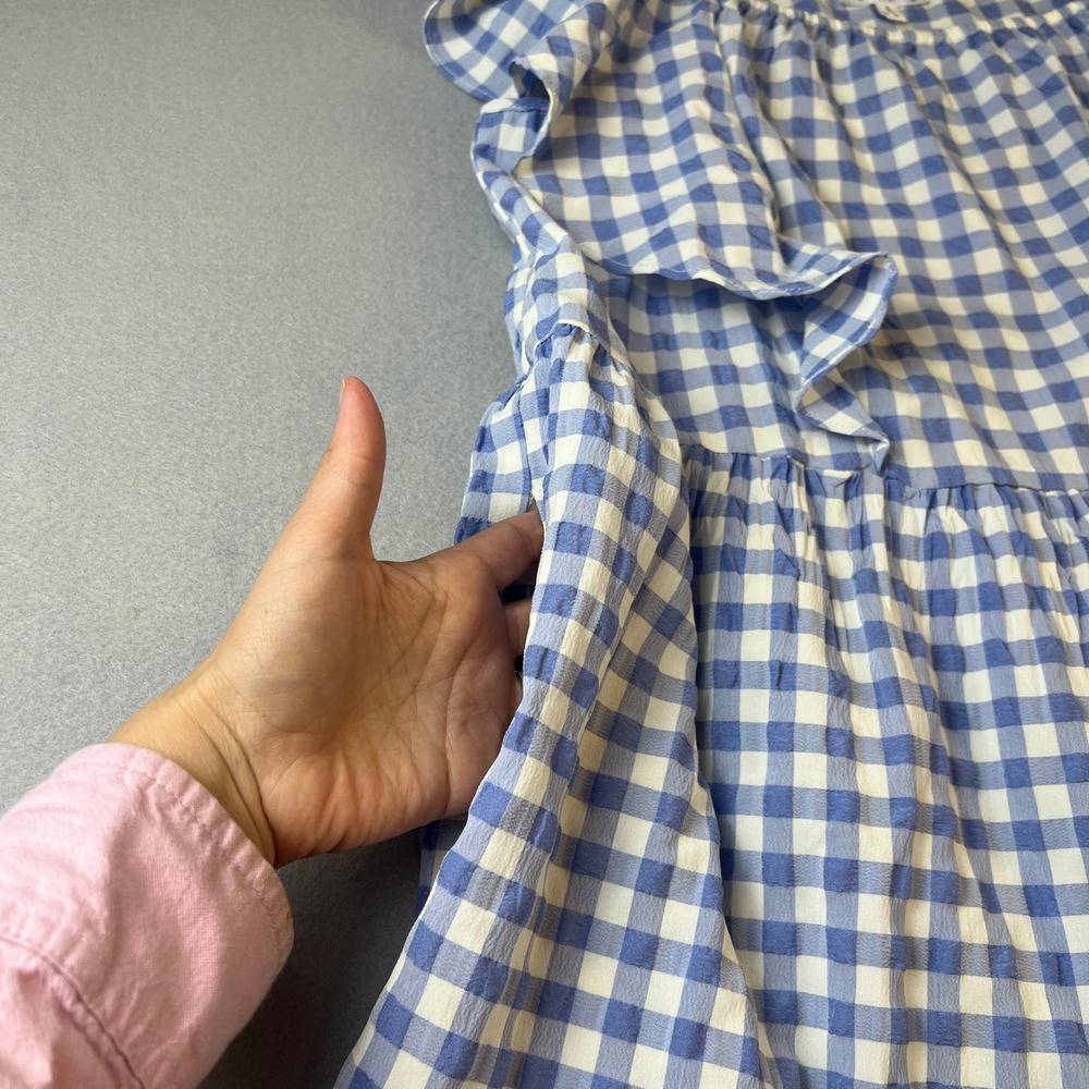 Gingham Tiered Midi Dress Womens Medium Blue White Ruffle Summer Cottagecore - Picture 9 of 10